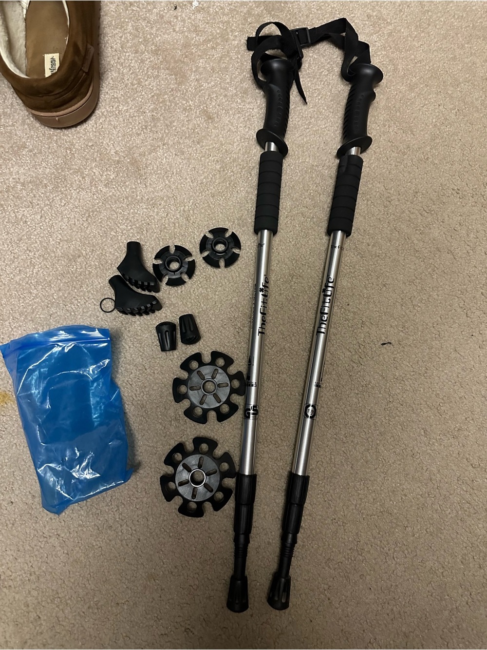 The Fit Life Trekking Poles with Multiple Basket Tips - Black & Silver